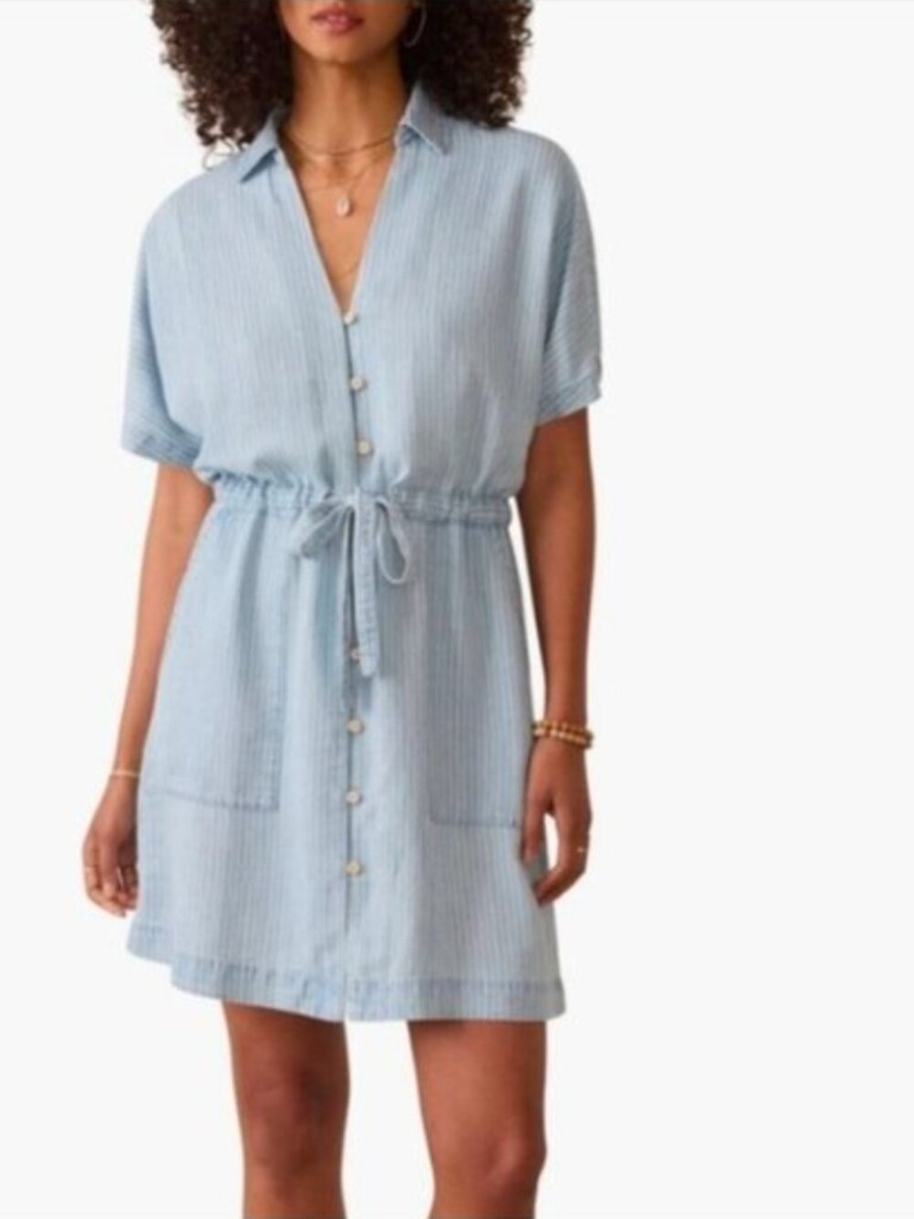 Faherty Oakley Tried & True Light Blue Striped Mini Shirt Dress Size Large
